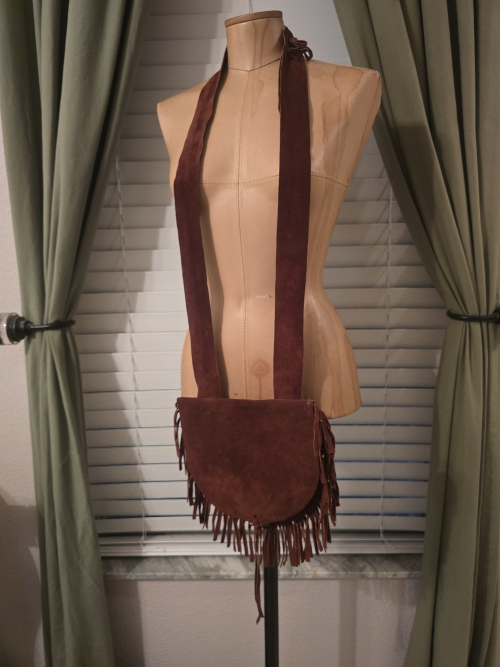 Kolpin Boho Fringe Suede Crossbody Bag in Brown Adjustable Strap 2 Compartments